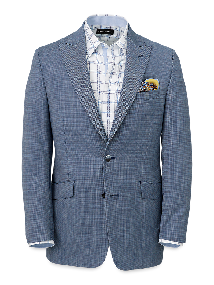 Wool Micro Check Single Breasted Peak Lapel Suit Jacket - Cobalt – Paul ...