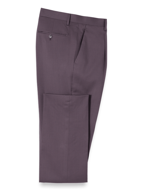 Wool Stretch Single Pleat Suit Pants - Slate Purple