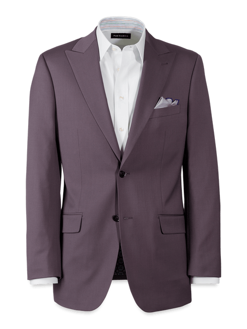 Wool Stretch Single Breasted Peak Lapel Suit Jacket - Slate Purple