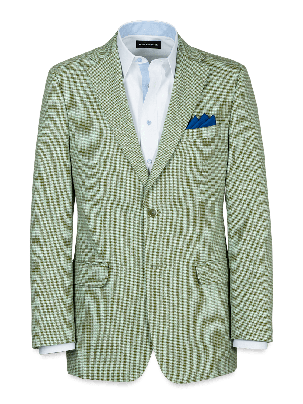 Product Image of Cotton Blend Houndstooth Single Breasted Notch Lapel Suit Jacket-Green