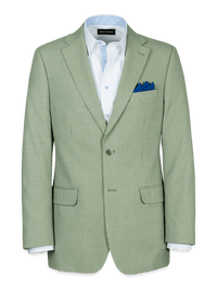 Cotton Blend Houndstooth Single Breasted Notch Lapel Suit Jacket - Green