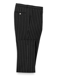 Cotton Stretch Seersucker Pinstripe Single Pleat Suit Pants - Black