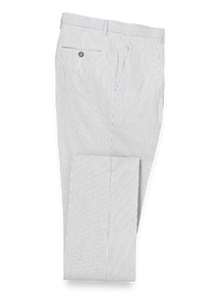 Cotton Stretch Seersucker Pinstripe Single Pleat Suit Pants - White/blue