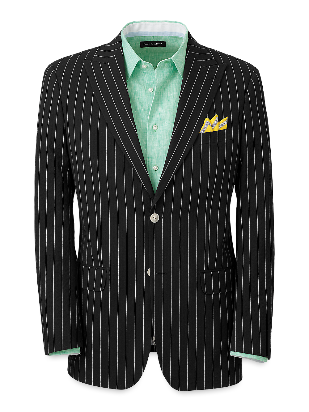 Product Image of Cotton Stretch Seersucker Pinstripe Peak Lapel Suit Jacket-Black