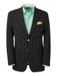 Cotton Stretch Seersucker Pinstripe Peak Lapel Suit Jacket - Black