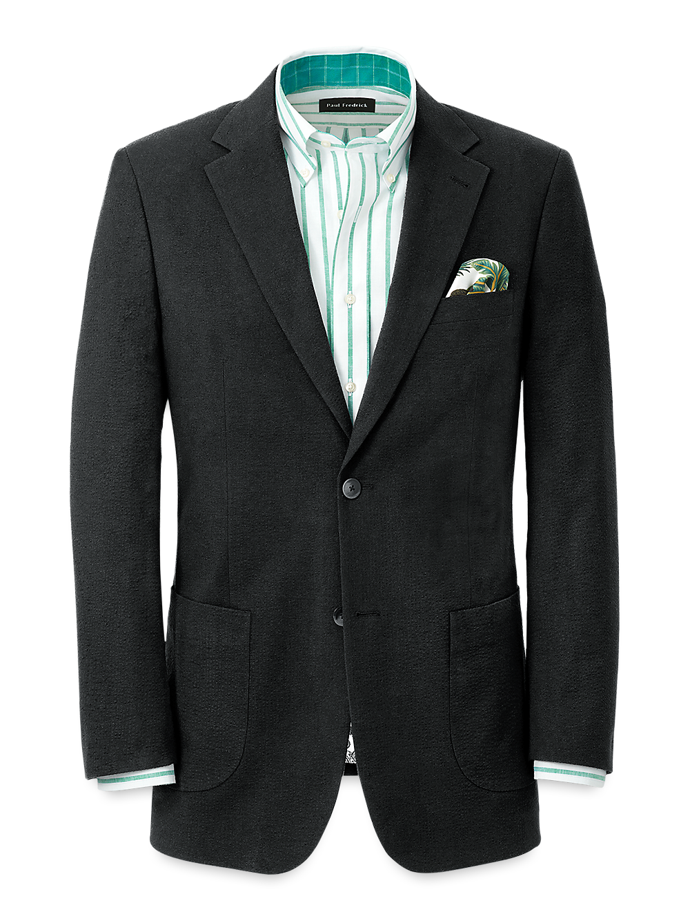 Product Image of Cotton Blend Seersucker Single Breasted Notch Lapel Suit Jacket-Black