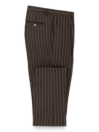 Linen Pinstripe Single Pleat Suit Pants - Dark Brown