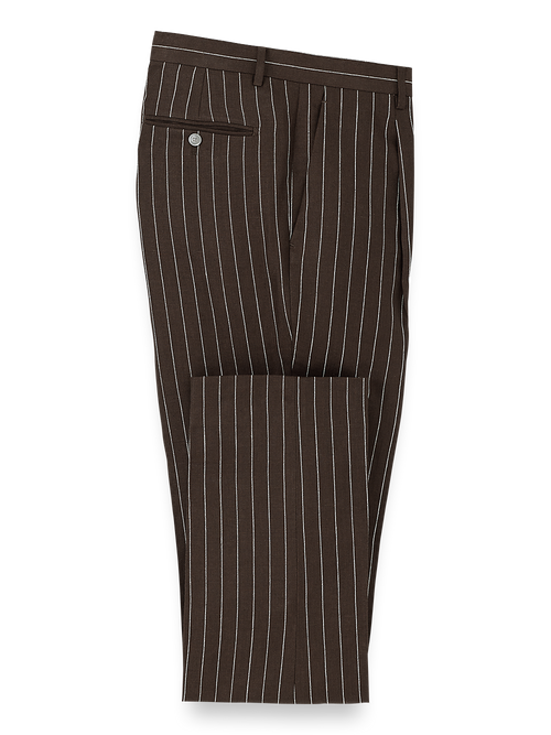 Linen Pinstripe Single Pleat Suit Pants - Dark Brown