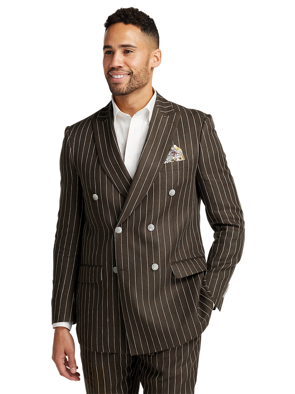 Alternate Image of Linen Pinstripe Double Breasted Peak Lapel Suit Jacket-1