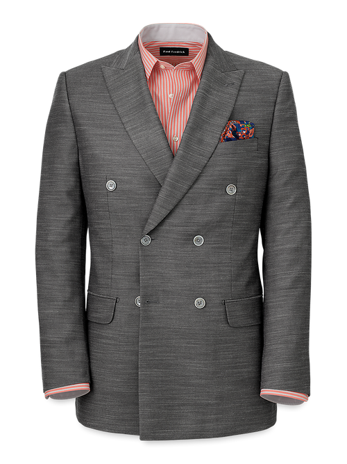 Performance Blend Double Breasted Peak Lapel Suit Jacket - Charcoal