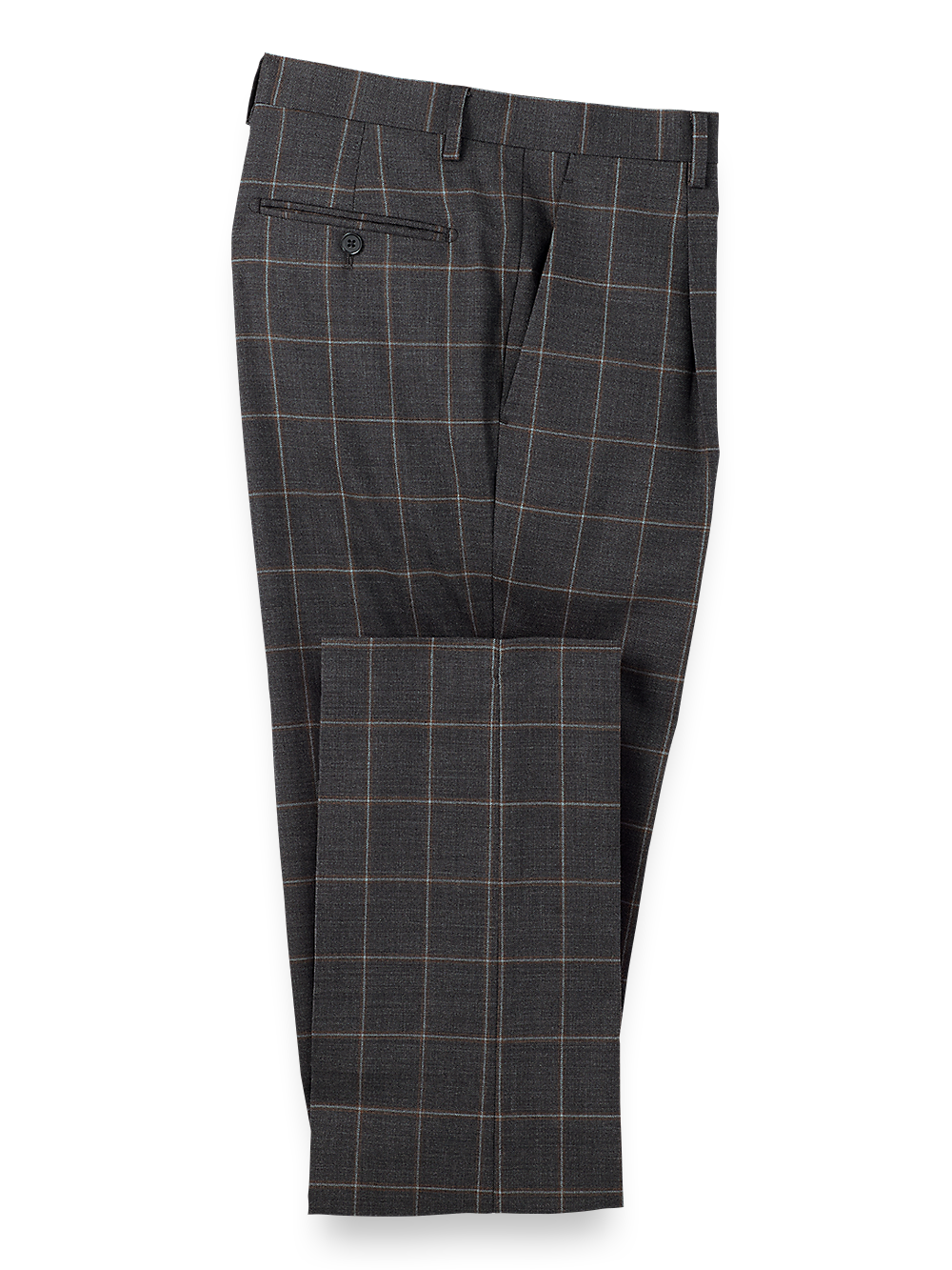 Product Image of Wool Stretch Windowpane Single Pleat Suit Pants-Grey