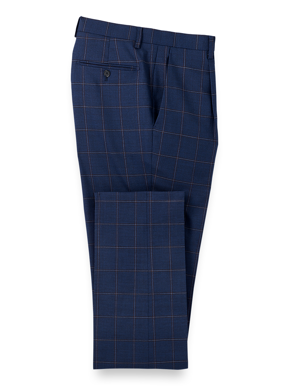 Product Image of Wool Stretch Windowpane Single Pleat Suit Pants-Navy