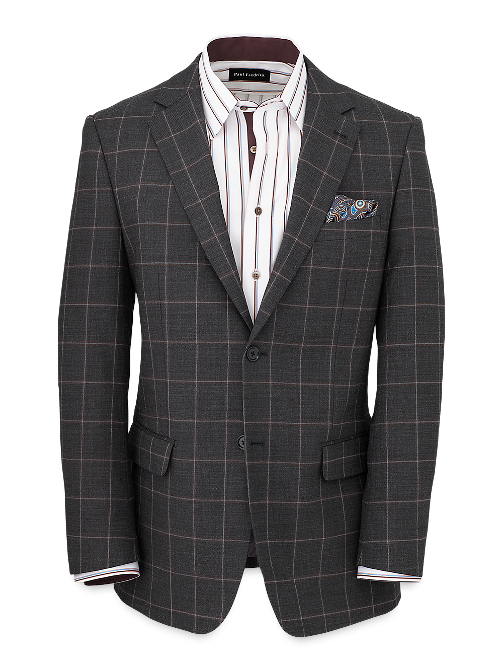 Product Image of Wool Stretch Windowpane Notch Lapel Suit Jacket-Grey