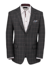 Wool Stretch Windowpane Notch Lapel Suit Jacket - Grey