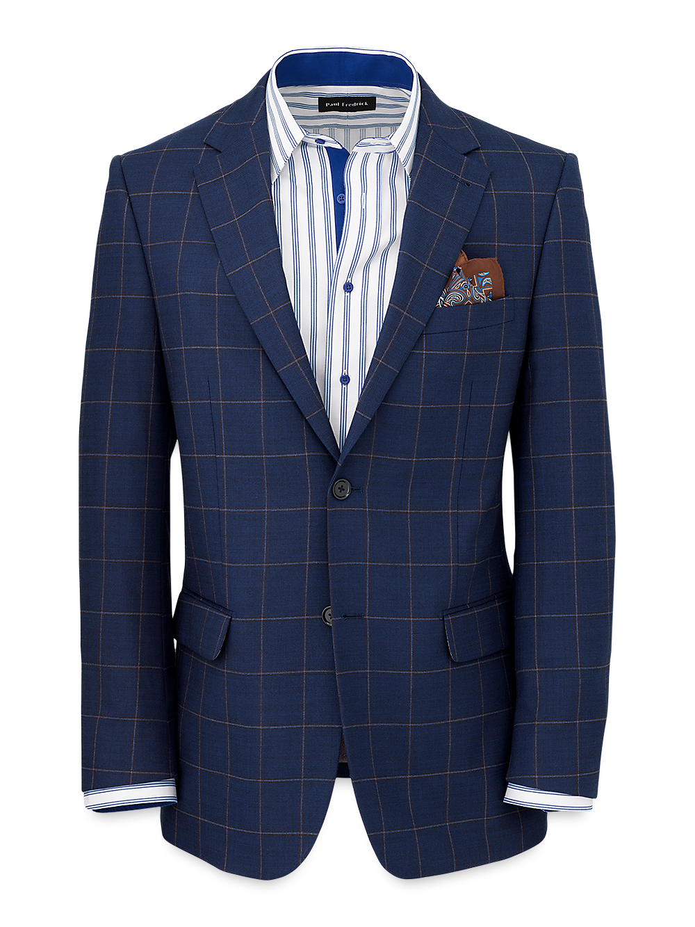 Product Image of Wool Stretch Windowpane Notch Lapel Suit Jacket-Navy