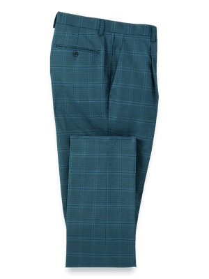 Microfiber Houndstooth Single Pleat Suit Pants - Navy/blue