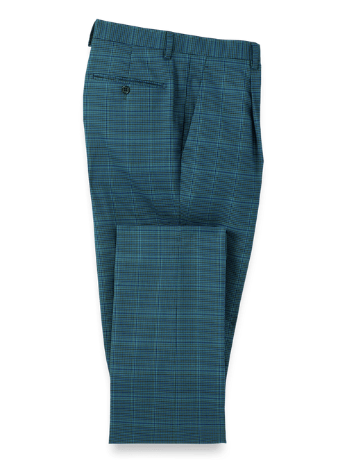 Microfiber Houndstooth Single Pleat Suit Pants - Navy/blue