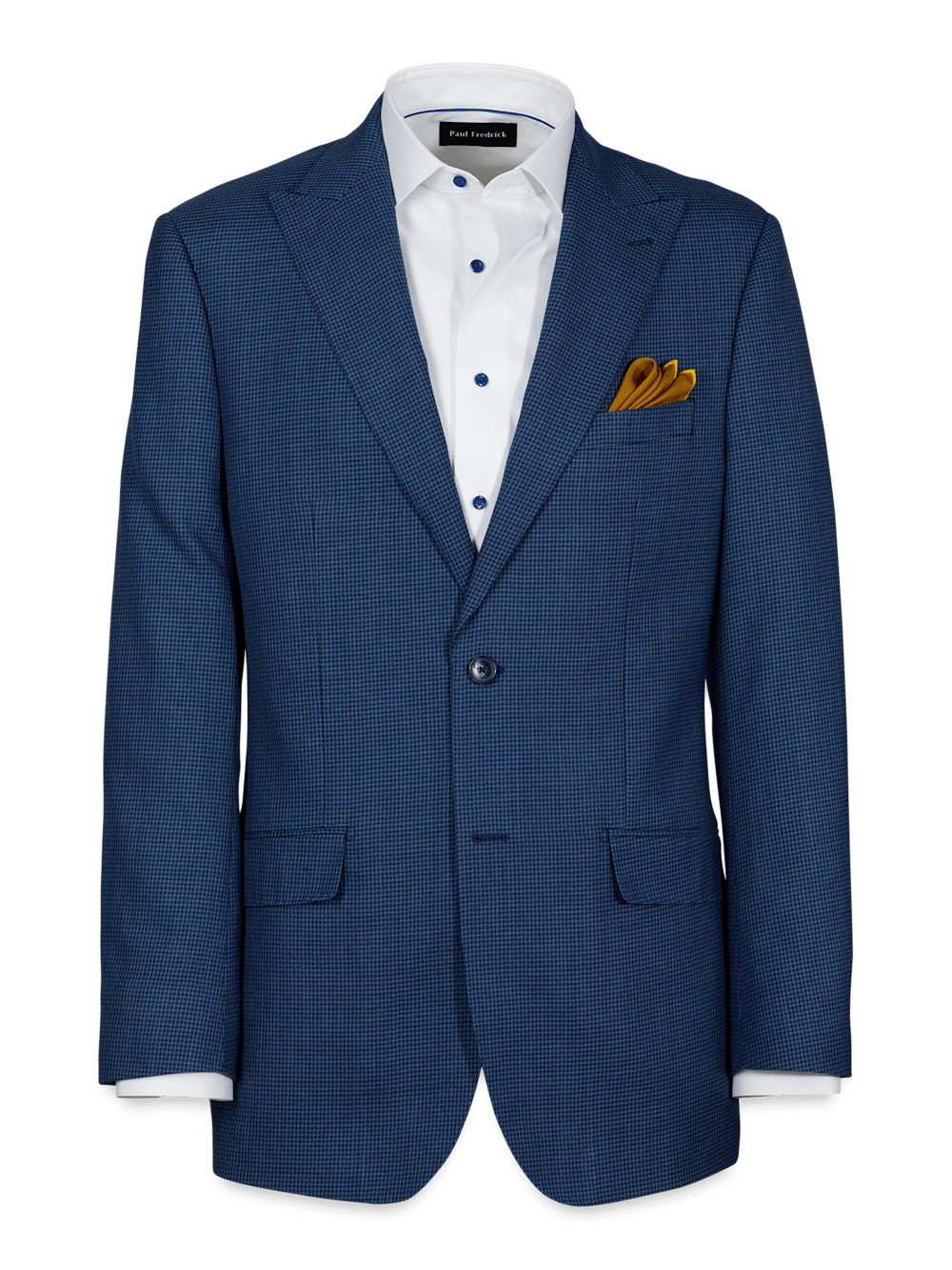 Product Image of Wool Houndstooth Single Breasted Peak Lapel Suit Jacket-Blue