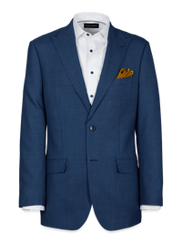 Wool Houndstooth Single Breasted Peak Lapel Suit Jacket - Blue