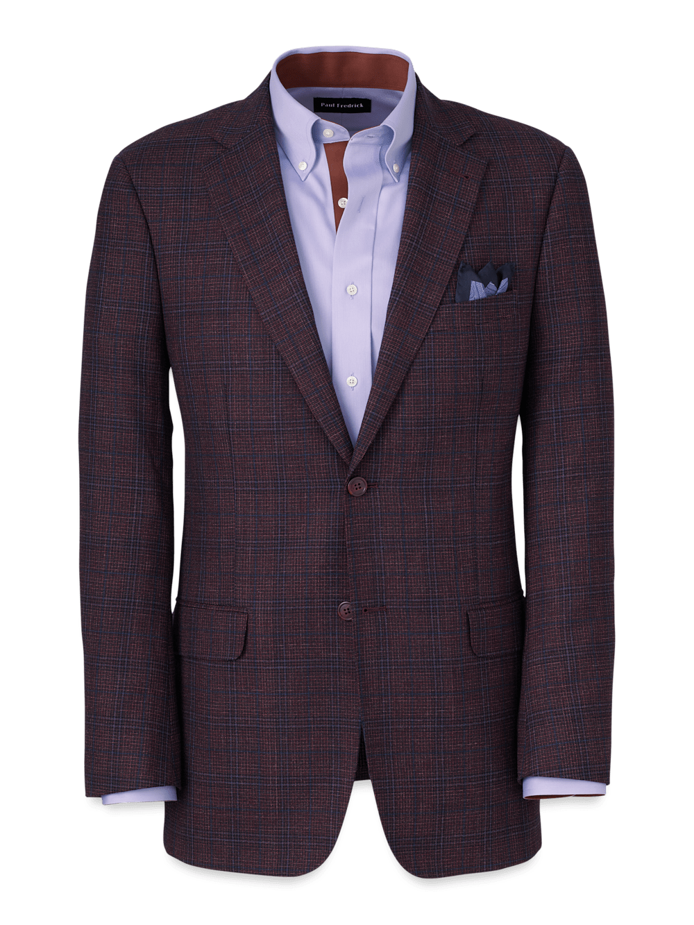 Product Image of Wool Plaid Single Breasted Notch Lapel Suit Jacket-Wine