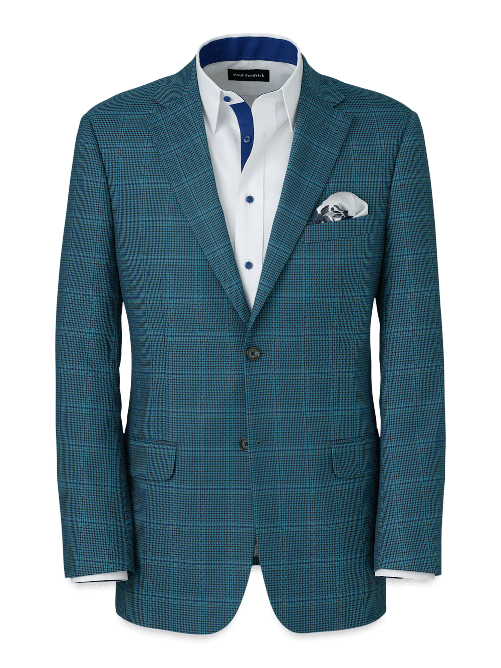 Product Image of Microfiber Houndstooth Notch Lapel Suit Jacket-Navy/Blue