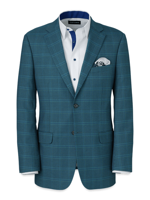 Microfiber Houndstooth Notch Lapel Suit Jacket - Navy/blue