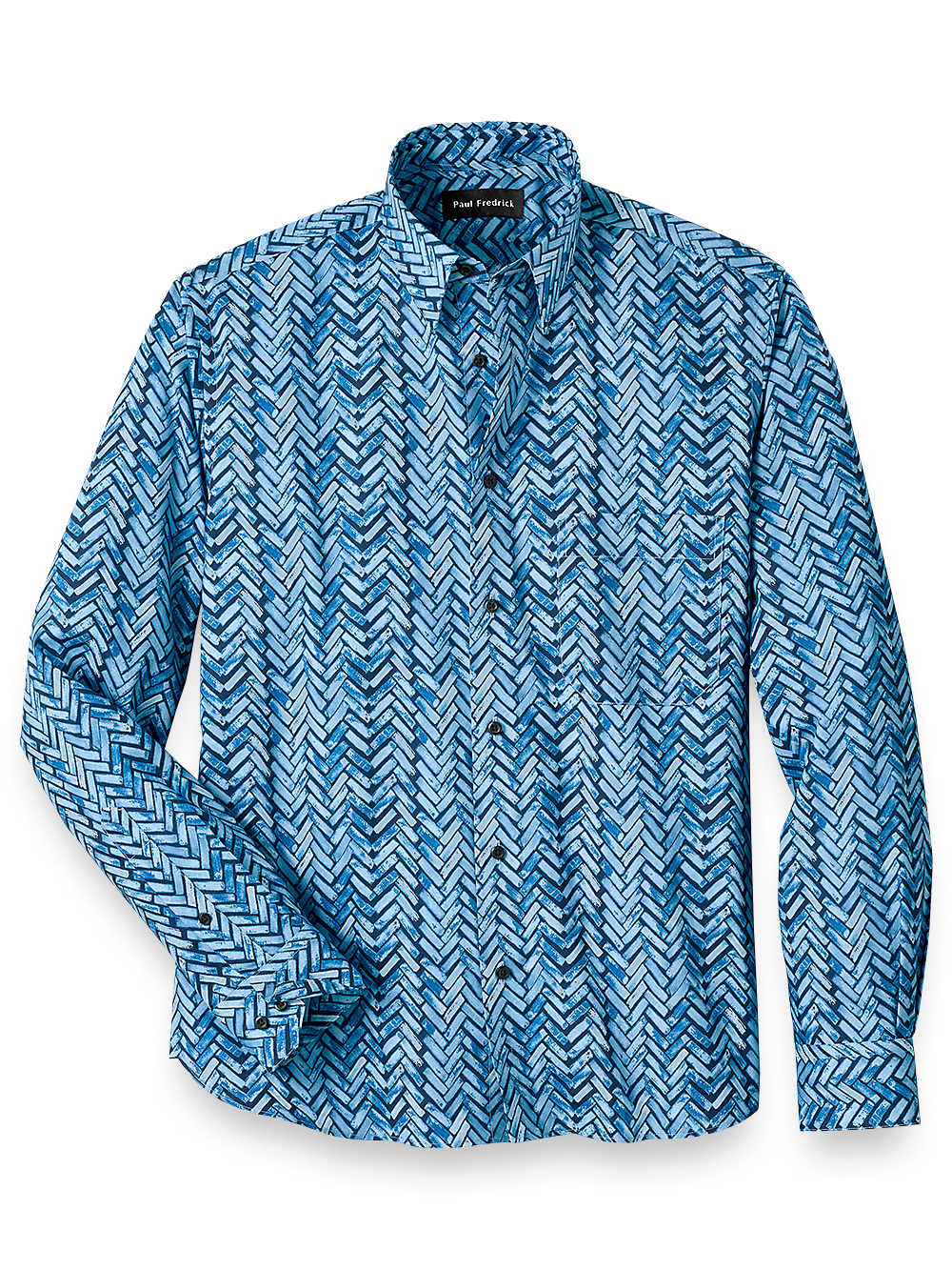 Product Image of Cotton Herringbone Print Casual Shirt-Blue