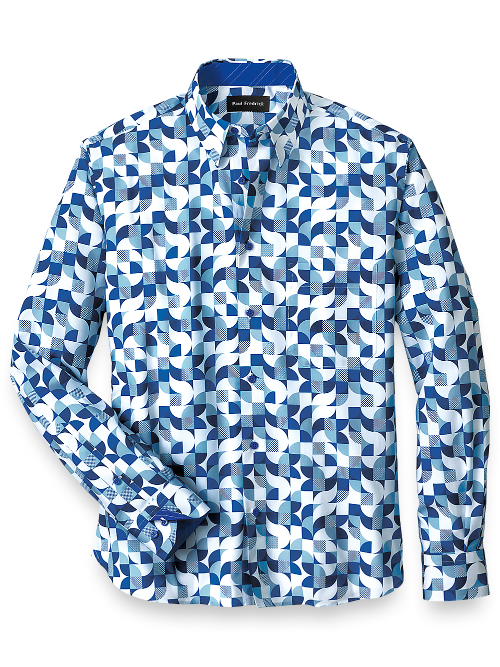 Product Image of Cotton Deco Print Casual Shirt With Contrast Trim-Blue