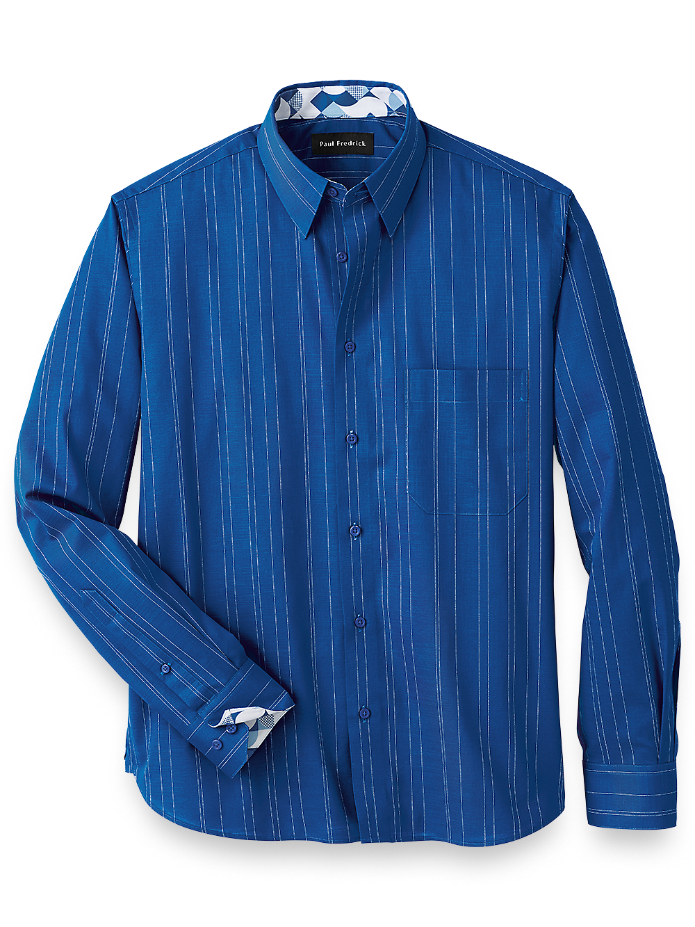 Product Image of Cotton Stripe Casual Shirt With Contrast Trim-Blue