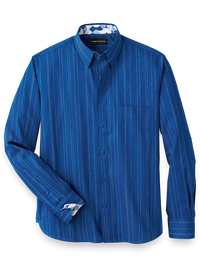 Cotton Stripe Casual Shirt With Contrast Trim - Blue