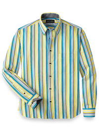 Cotton Stripe Casual Shirt With Contrast Trim - Multi