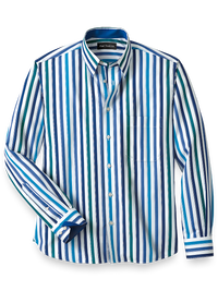 Cotton Stripe Casual Shirt With Contrast Trim - Multi