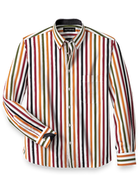 Cotton Stripe Casual Shirt With Contrast Trim - Multi