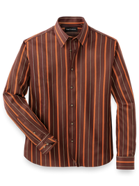 Cotton Stripe Casual Shirt - Brown