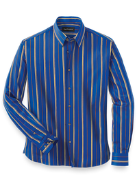 Cotton Stripe Casual Shirt - Cobalt