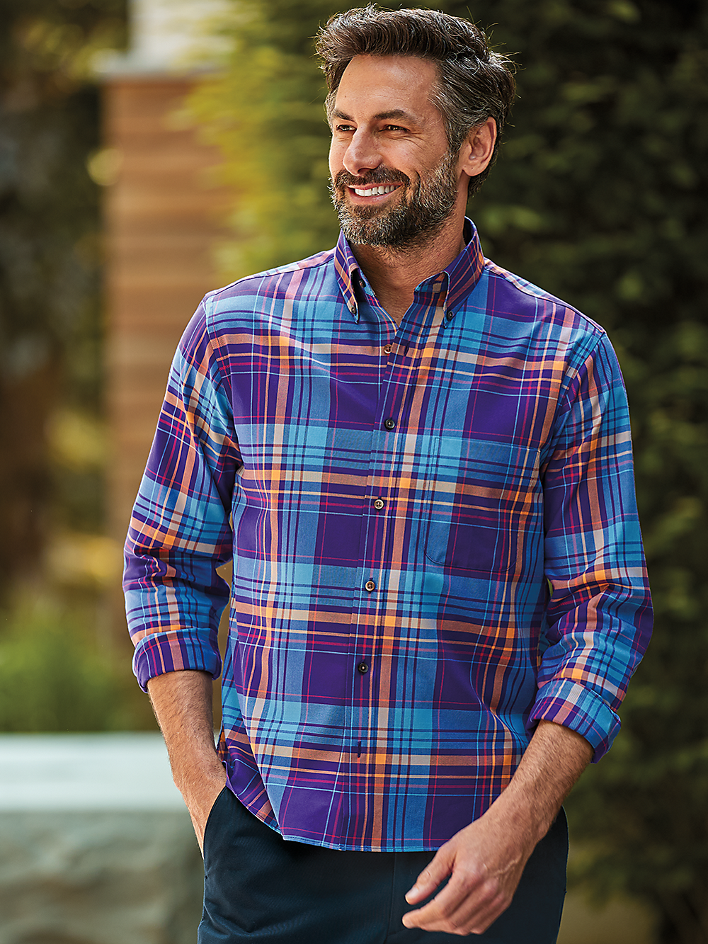 Alternate Image of Cotton Plaid Casual Shirt-1