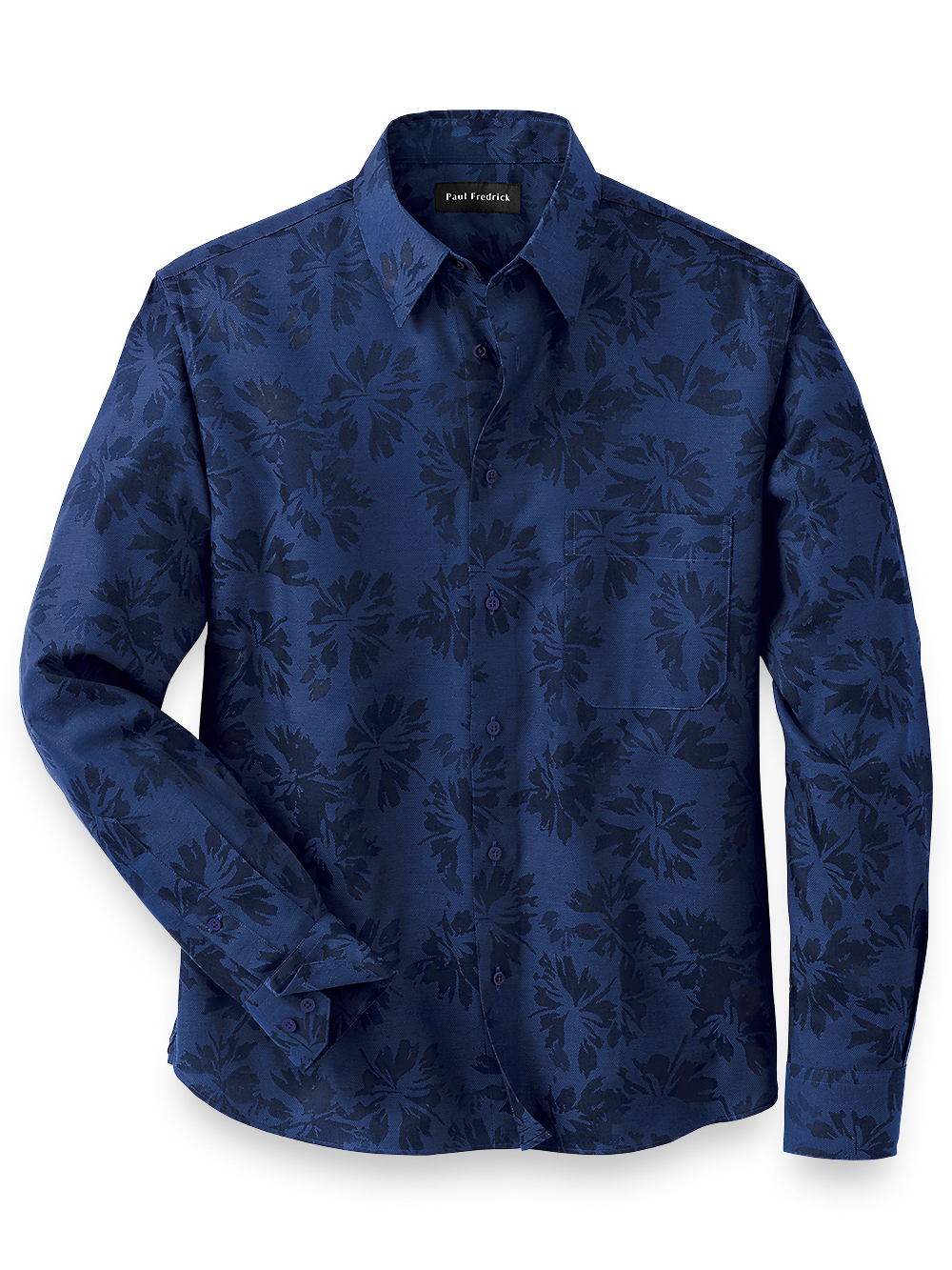 Product Image of Cotton Solid Floral Jacquard Casual Shirt-Cobalt