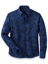 Cotton Solid Floral Jacquard Casual Shirt - Cobalt