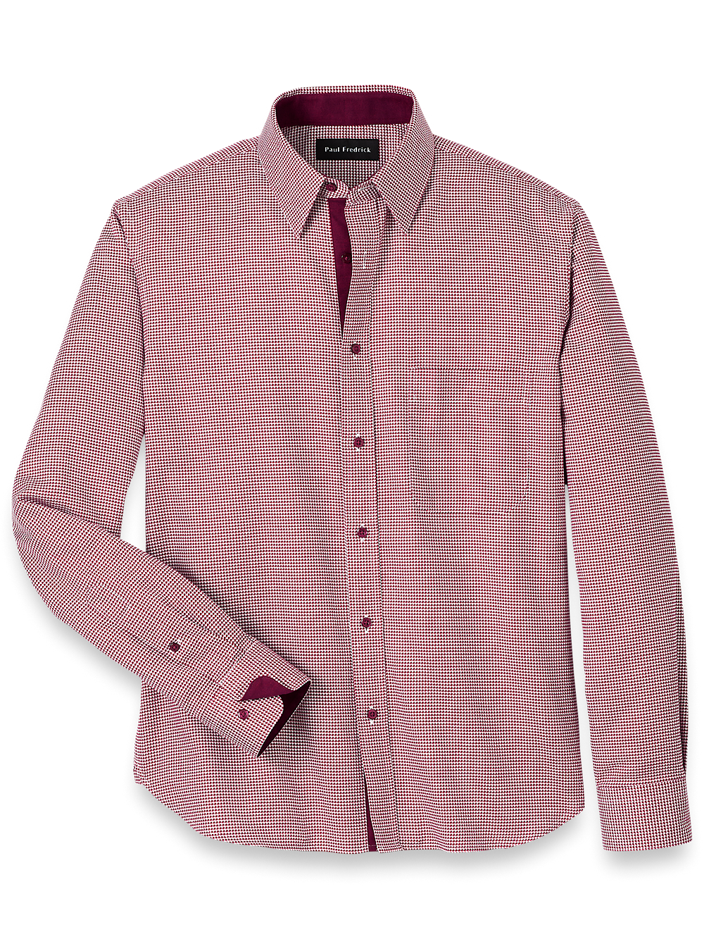 Product Image of Cotton Houndstooth Casual Shirt-Burgundy