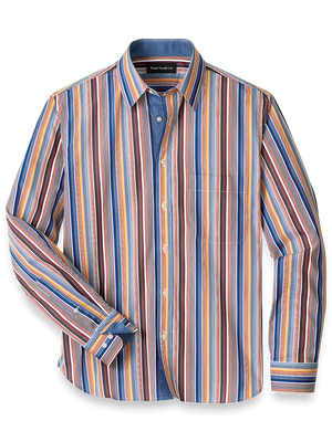 Cotton Stripe Print Casual Shirt - Multi