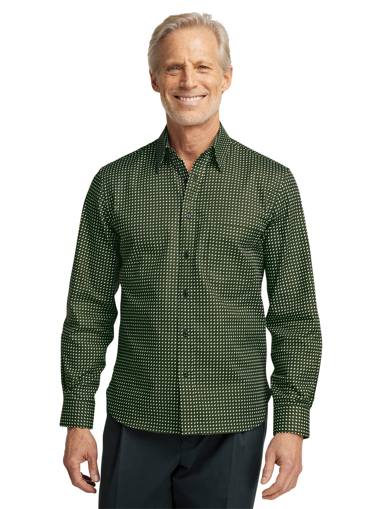 Cotton Circle Print Casual Shirt - Olive