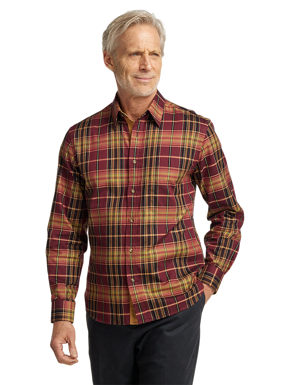 Alternate Image of Cotton Plaid Casual Shirt-1