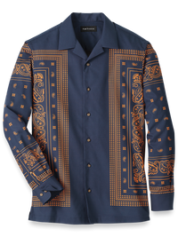 Cotton Border Print Casual Shirt - Navy