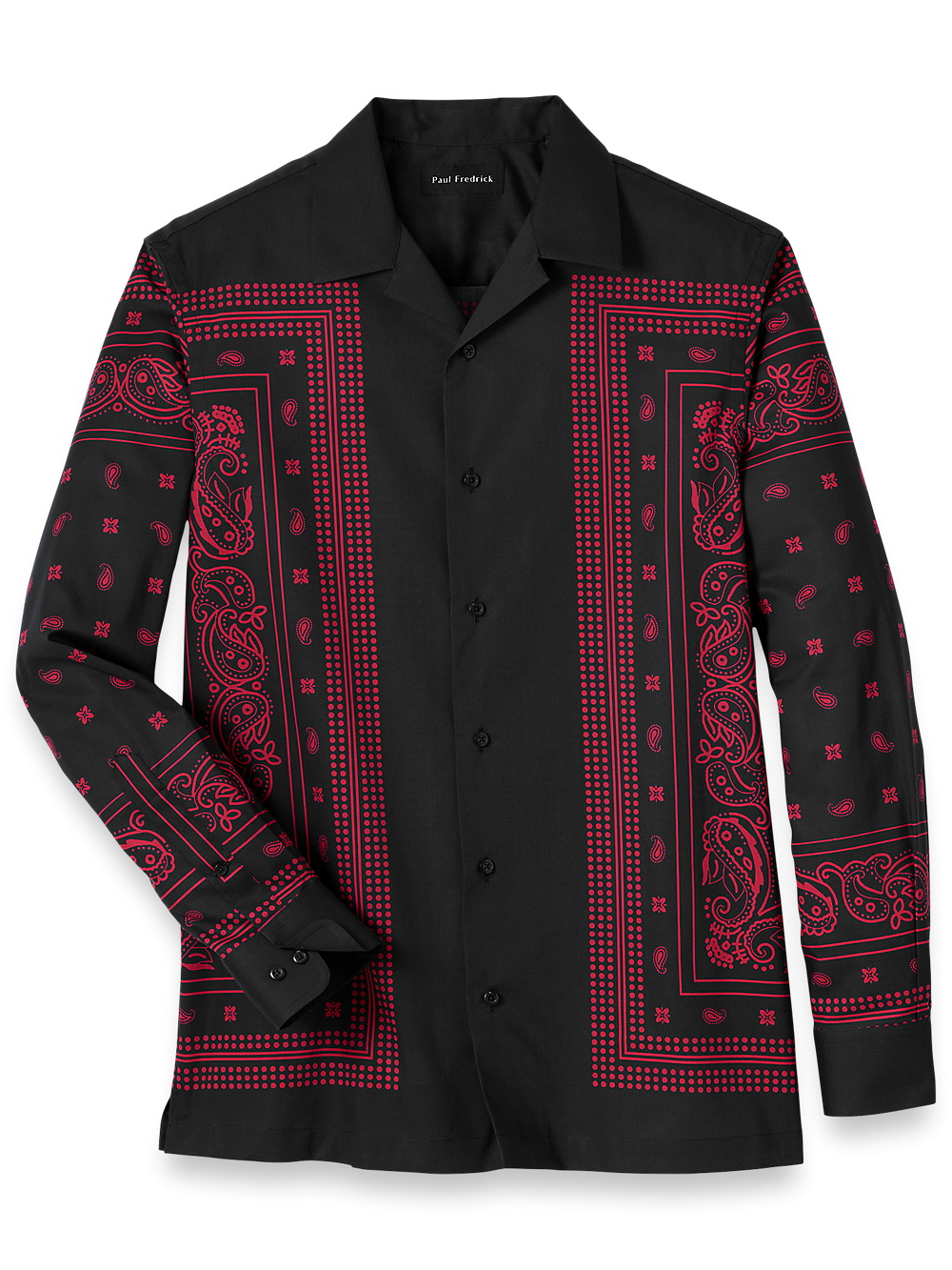 Product Image of Cotton Border Print Casual Shirt-Black/Red