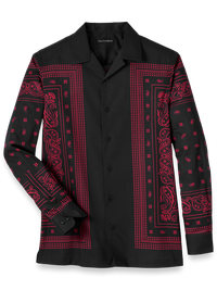 Cotton Border Print Casual Shirt - Black/red