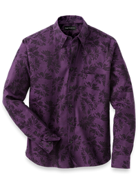 Cotton Floral Jacquard Casual Shirt - Purple