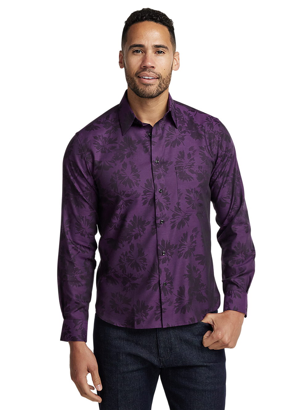 Alternate Image of Cotton Floral Jacquard Casual Shirt-1