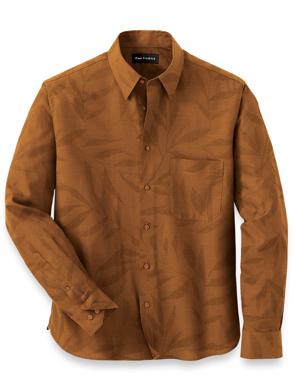 Product Image of Cotton Leaf Jacquard Casual Shirt-Caramel