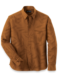 Cotton Leaf Jacquard Casual Shirt - Caramel