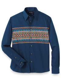 Cotton Stripe Print Casual Shirt - Navy